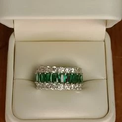 The Sparkling Spur Lab Emerald Wide & Diamond Moissanite Band New Arrivals