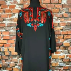 Roja Sheer Black Tunic With Bold Colored Embroidery TIFFIANY'S CLOSET