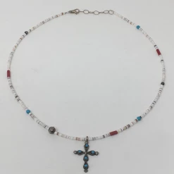 Chelsea Collette Collection Jewelry Beaded Necklace With Sterling Silver And Turquoise Cross