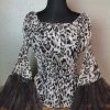 The Sparkling Spur Marrika Nakk Leopard Peasant Blouse With Lace Bell Sleeves