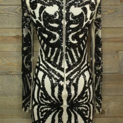 Bebe TIFFIANY'S CLOSET Ivory Colored Dress With Black Sequin Design