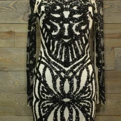 Bebe TIFFIANY'S CLOSET Ivory Colored Dress With Black Sequin Design