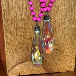 The Sparkling Spur Jewelry AB Crystal Stone W/Fuchsia Cut Beads