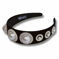 The Sparkling Spur Black Velvet Headband With Jumbo Pearls