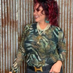 Oo La La Tops Animal Print Mesh Top