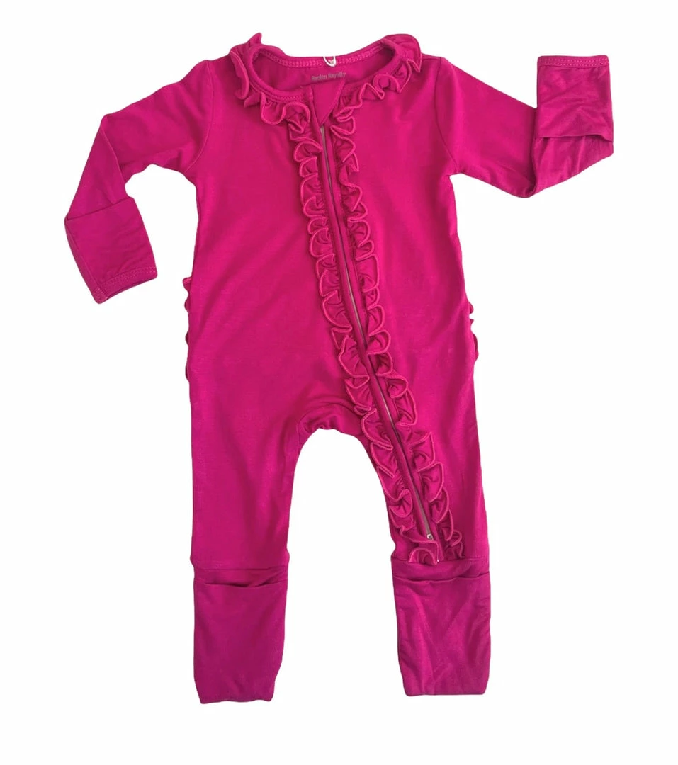Hot Sale ⭐ The Sparkling Spur Maui Magenta Ruffle Zip Footie ⭐ 3 The Sparkling Spur Maui Magenta Ruffle Zip Footie