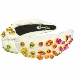 Brianna Cannon Ivory Headband With Rainbow Gradient Hand-Sewn Crystals (Mommy + Me Option) Hats/Headbands/Scarves/Gloves