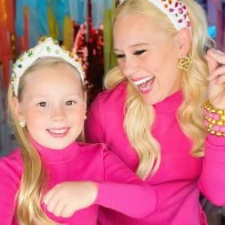 Brianna Cannon Ivory Headband With Rainbow Gradient Hand-Sewn Crystals (Mommy + Me Option) Hats/Headbands/Scarves/Gloves