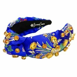 Brianna Cannon Hats/Headbands/Scarves/Gloves Royal Blue Silk Floral Headband With Hand-Sewn Crystals