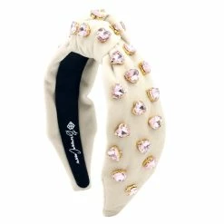 Brianna Cannon Ivory Velvet Headband With Hand-Sewn Pink Heart Crystals New Arrivals