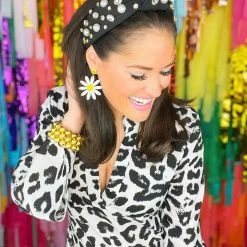 Brianna Cannon Hats/Headbands/Scarves/Gloves Black Twill Headband With Large Pearls And Crystals