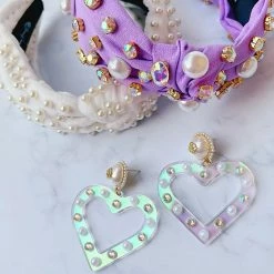Brianna Cannon Iridescent Heart Earrings With Pearls And Crystals