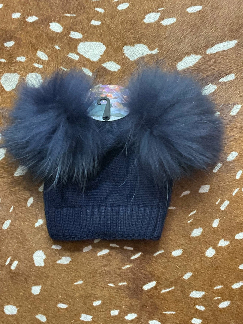 Outlet ❤️ Maniere Kid's Hats Double Raccoon Fur Baby Pom Beanie ❤️ 3 Maniere Kid's Hats Double Raccoon Fur Baby Pom Beanie