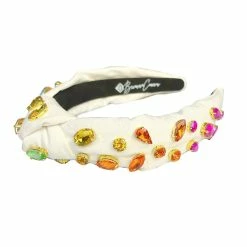 Brianna Cannon Ivory Headband With Rainbow Gradient Hand-Sewn Crystals (Mommy + Me Option) Hats/Headbands/Scarves/Gloves