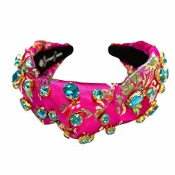 Brianna Cannon Hot Pink Silk Floral Headband With Hand-Sewn Crystals