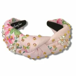 Brianna Cannon Light Pink Floral Headband With Pearl Flowers