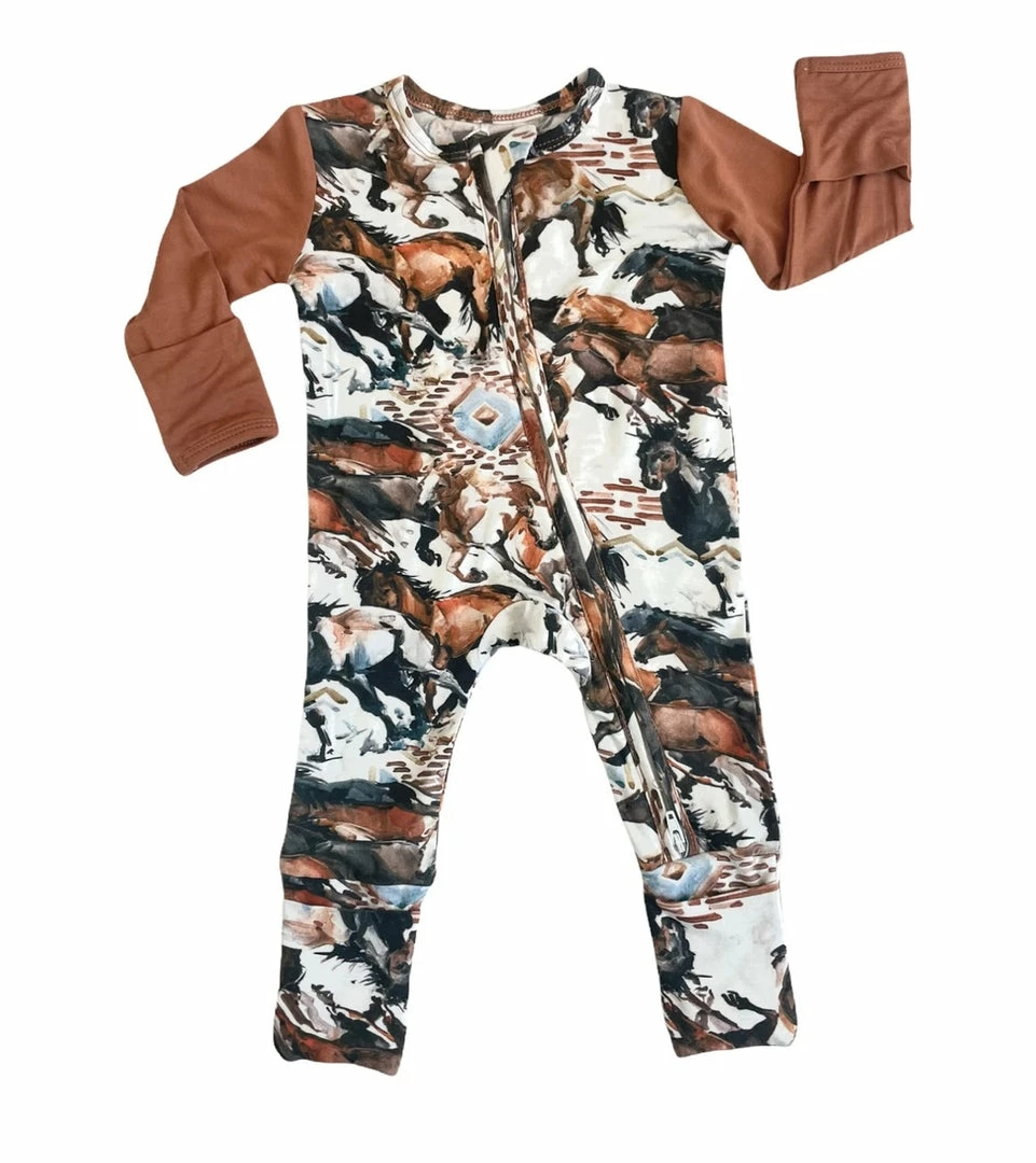 Buy 😍 The Sparkling Spur Wild Horses Zip Footie ⭐ 3 The Sparkling Spur Wild Horses Zip Footie