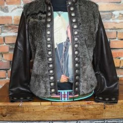 Double D Ranch Wear Leather & Faux Fur Jacket