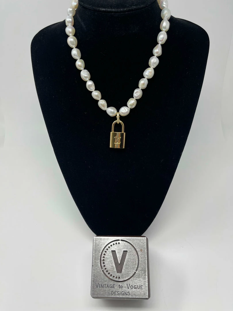 Discount βοΈ Vintage To Vogue Designs Real Vintage Brass LV Lock On Boroque Pearl Necklace π 3 Vintage To Vogue Designs Real Vintage Brass LV Lock On Boroque Pearl Necklace