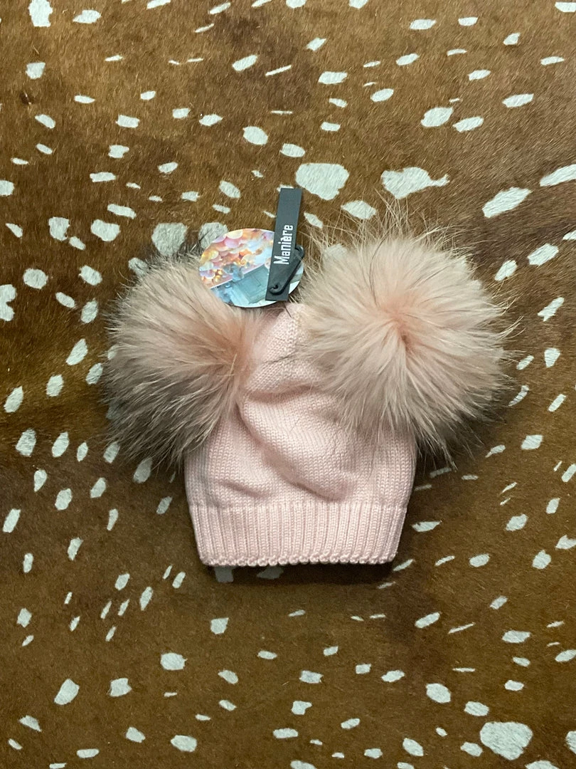 Flash Sale π Maniere Double Raccoon Fur Baby Pom Beanie Kid's Hats π 3 Maniere Double Raccoon Fur Baby Pom Beanie Kid's Hats