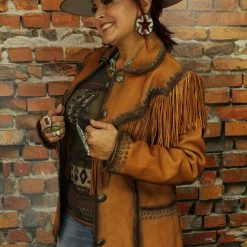Roja TIFFIANY'S CLOSET Leather Jacket With Fringe & Whip Stitching