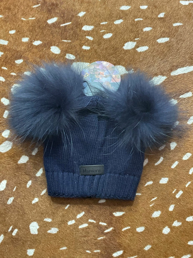 Outlet ❤️ Maniere Kid's Hats Double Raccoon Fur Baby Pom Beanie ❤️ 4 Maniere Kid's Hats Double Raccoon Fur Baby Pom Beanie